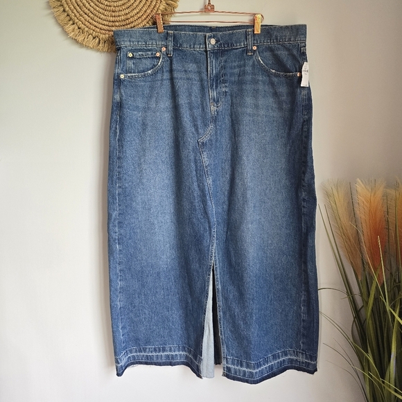 GAP, New, Long Denim Front Slit Medium Indigo Wash Womens Jeans Skirt, Size 20 - Picture 12 of 12